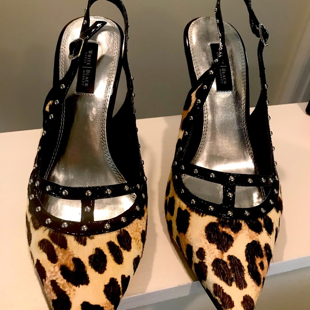 Leopard print Jacque style sling back heels. NEW in box.
